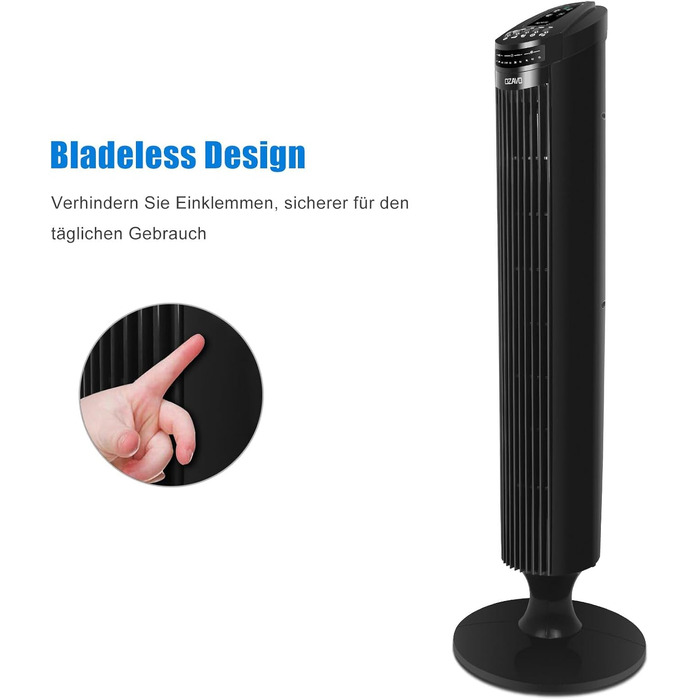 Вежа-вентилятор Turmventilator з пультом, 3 швидкості, авто-функція, 70° осциляція, таймер 7.5 год, електричний, 84 см