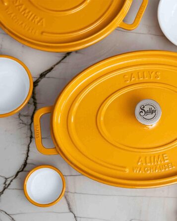 Чавунний казан Sallys 'Ela' Deluxe, міцний і якісний, для ідеального приготування, гірчично-жовтий