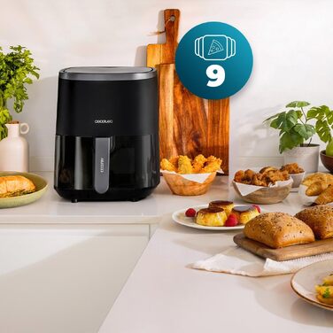 Аерофритюрниця Cecotec Cecofry Fantastik Window 4000 без олії, 4 л, з вікном, 1400 Вт, сенсорне керування, 9 програм, чорна