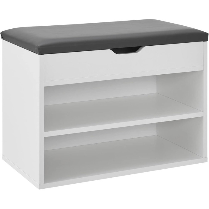 Лавка для взуття Juskys з відкидною кришкою, м'яким сидінням 60x30x44 см, вузька дерев'яна полиця для взуття з бетонною обробкою