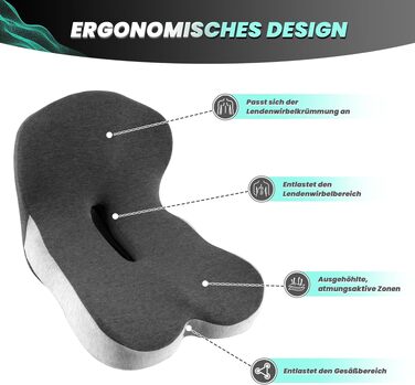 Ортопедична подушка для сидіння з підтримкою спини Urban Deco з піни Memory Foam, чорно-сіра, 1 шт.
