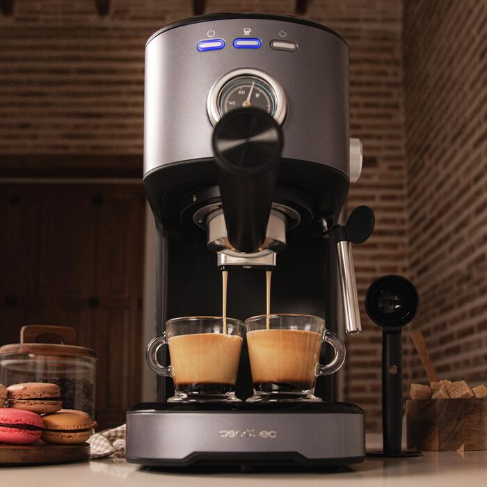 Еспресо-машина Cecotec Espressomaschine Compact Power Espresso 20 Retro Green – 1100 Вт, 20 бар, Thermoblock, парогенератор, сталь, манометр