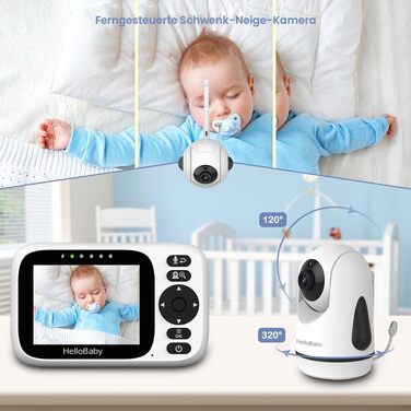 Відеоняня HelloBaby HB6339 з камерою, екраном 3.2 дюйма та двостороннім аудіозв'язком (без WLAN)