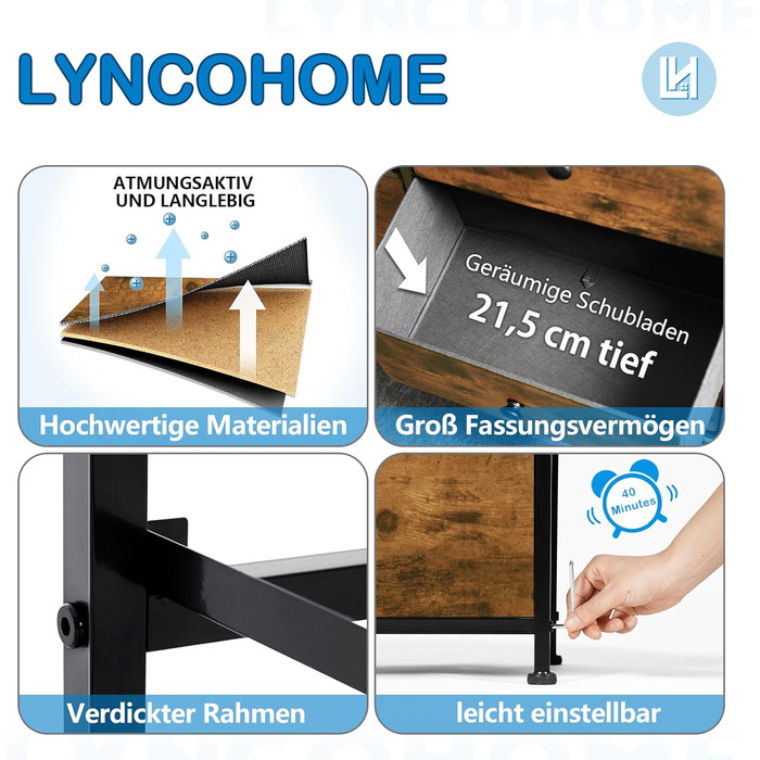 LYNCOHOME комод з 10 тканинними шухлядами, органайзер для кухні, офісу, коридору, вінтажний коричневий, тумба під телевізор