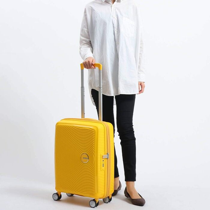 Валіза American Tourister Soundbox 55 см, 41 л, розширювана, жовта, ручна поклажа, з TSA замком