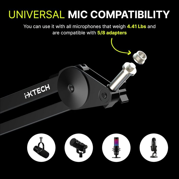 Стійка для мікрофона IXTECH MI06 Heavy Duty: кріплення на стіл для стрімінгу, геймінгу, подкастів з кабелями (Large)