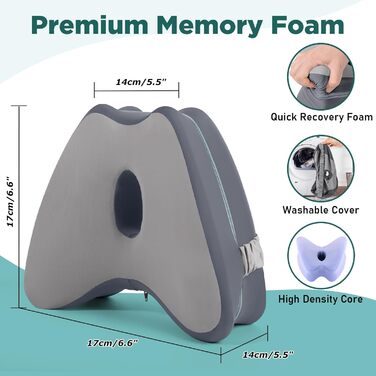 Ортопедична подушка між колін Dioxide для сну на боці з ефектом пам'яті (Memory Foam) для зняття болю в попереку, стегнах та суглобах, знімний чохол, темно-сіра