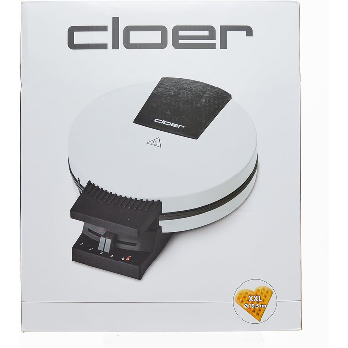 Вафельниця Cloer 1200 Вт для класичних вафель XXL, діаметр 19,5 см, сталева, біла, без сигналу