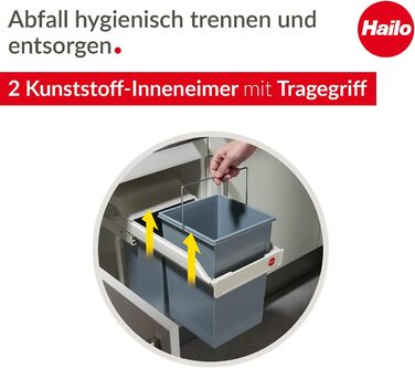 Вбудована система сортування сміття Hailo Multi-Box Duo L, два відра по 14 л, висувні контейнери, для кухні, кремово-біла