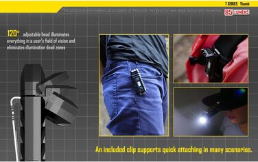 Ліхтарик-брелок Nitecore Thumb Mini 85 лм, USB-зарядка, рухома головка, чорний