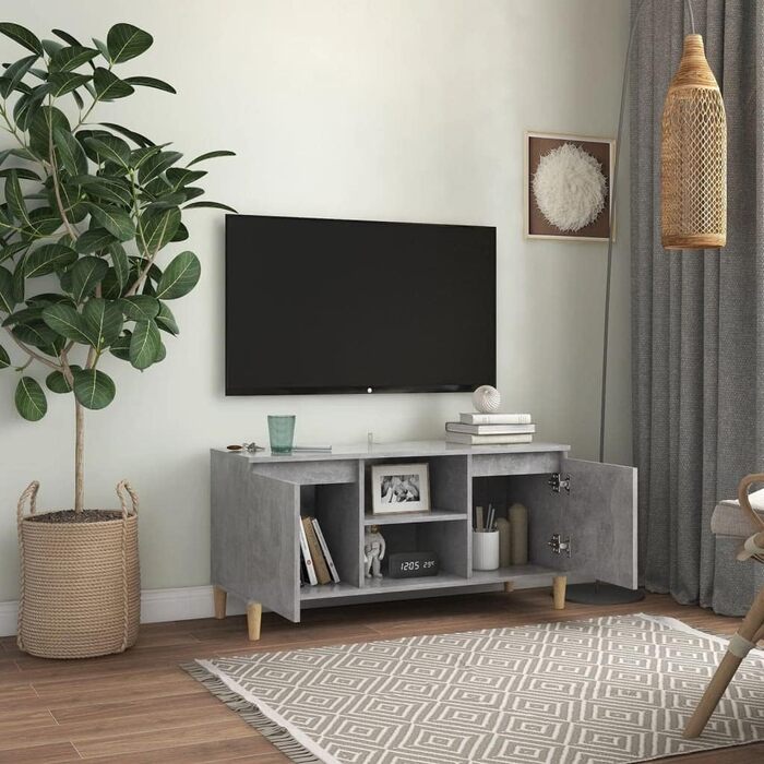 Тумба під телевізор vidaXL з масивними ніжками, бетонно-сіра, 103,5x35x50 см – низька тумба для вітальні, ТВ-меблі, комод для HiFi-апаратури