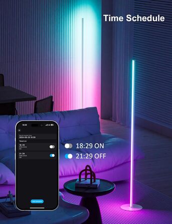 LED торшер для вітальні білий з пультом ДУ, RGB лампа 140 см, 16 млн кольорів, синхронізація з музикою, кутова, з таймером
