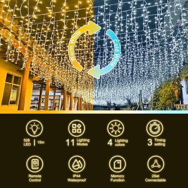 LED гірлянда 352 світлодіоди, 10 м, 11 режимів, мідний дріт, IP44, для дому/саду, вечірки, весілля, Різдва, кімнати, патіо, штори, з пультом, таймер