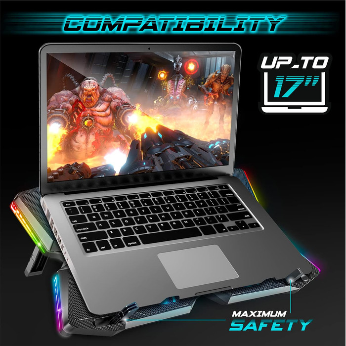Охолоджувач для ноутбука Spirit of Gamer AIRBLADE 500 (10-17 дюймів), 4 тихі вентилятори, RGB підсвітка, сумісність з PC, PS5, PS4, Xbox