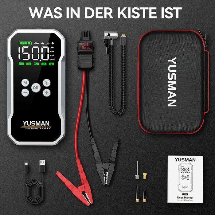 Powerbank для автомобіля Starthilfe: 6000A, 12V, для бензинових та дизельних авто, LCD-дисплей, 4 режими LED-підсвічування – для SUV, мотоциклів, газонокосарок