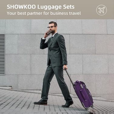 Набір валіз SHOWKOO Softshell 3 шт. (фіолетовий): 50.8, 61, 71.1 см, розширювані, з TSA-замком