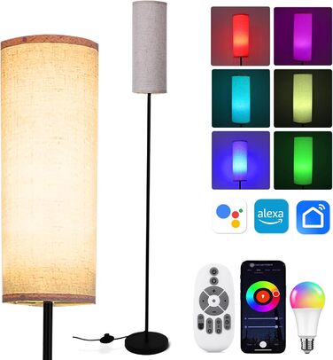 LED торшер Litake для вітальні, тканинний, димерований, RGB+CCT, 800 лм, керування пультом і додатком, з музичним режимом, сумісний з Alexa та Google Home, 2500K-9000K