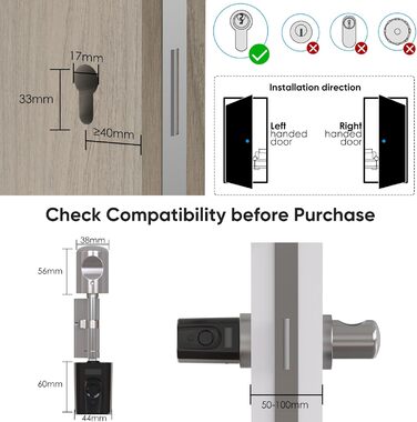 Розумний електронний замок WELOCK Touch41 WiFi з відбитком пальця, RFID-картою, Bluetooth, додатком, IP65, для дверей