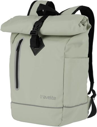 Рюкзак TRAVELITE Rolltop водонепроникний, велосипедний, міський з ролтоп-застібкою та світловідбивачами, Basics, 48 см, 19 л, світло-зелений