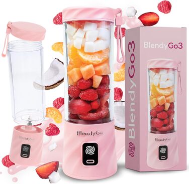 Портативний блендер BlendyGo 3 для смузі, USB, 550 мл, BPA-free, PulseMotion & BlendPro, рожевий