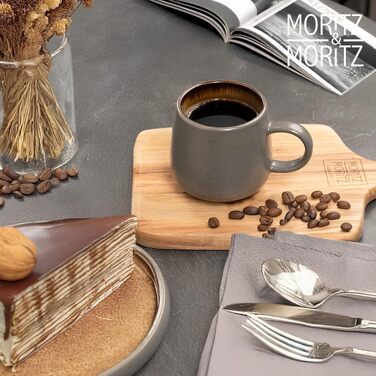 Набір керамічних чашок Moritz & Moritz SOLID (6 шт), сіро-бежеві, 400 мл, стійкі до мікрохвильової печі та посудомийки