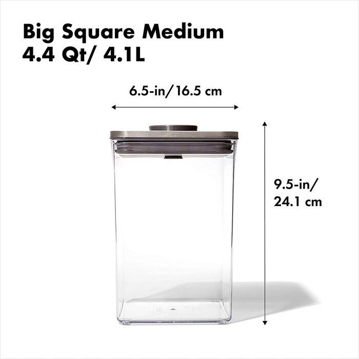OXO SteeL Контейнер для зберігання продуктів 4,2 л, квадратний, герметичний, з кришкою, нержавіюча сталь, для кухні, великий