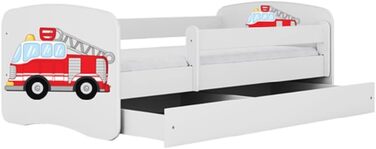 Дитяче ліжко Kids Collective 160x80 см з бортиком, ламелями та ящиком, біле, для хлопчиків, пожежна машина