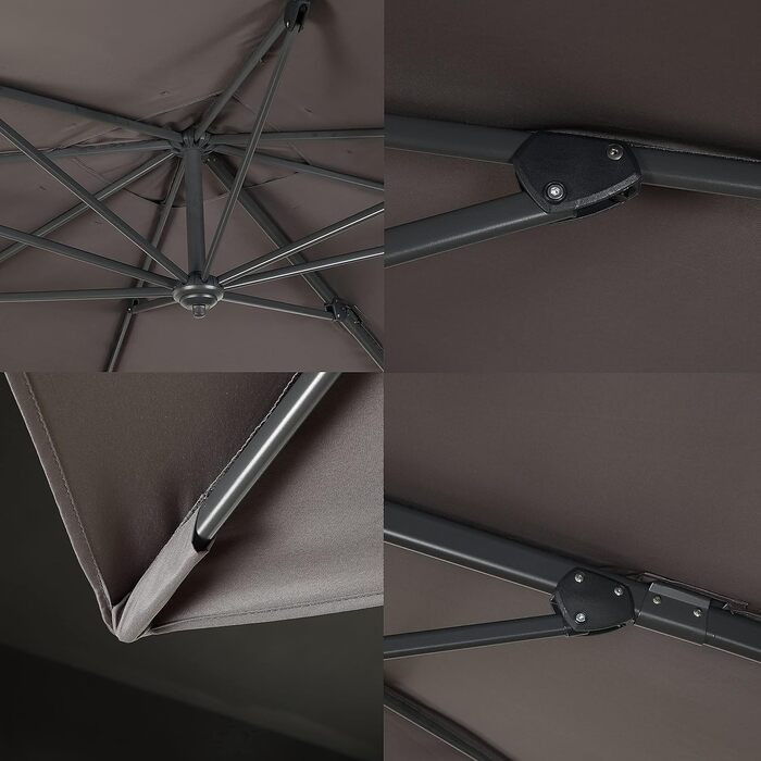 Квадратна садова парасолька Deuline FLORENZ 270x270 см, алюмінієвий стержень, з ручкою-колінчастом механізмом, водовідштовхуюча тканина з UV-захистом, сіра