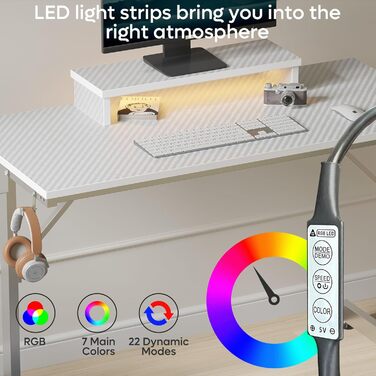 Ігровий стіл Bestier 106,6 см з LED підсвіткою, підставкою для монітора, тримачем для навушників і чашки для дому та офісу