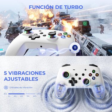 Бездротовий ігровий контролер ECHTPower для PC, Switch, Steam Deck, Android, iOS — RGB підсвічування, Hall-джойстики, вібрація, Turbo, акумулятор 800mAh (Білий)
