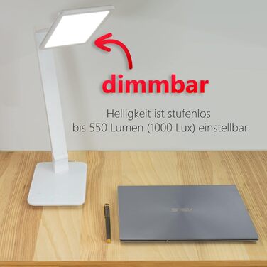 Настільна LED лампа FeinTech LTL00100, димована, 550 лм, з USB, алюміній, ABS-пластик, акрил, регульована температура світла (тепле/холодне біле), біла, 37x15x43.5 см