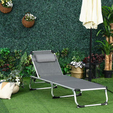 Outsunny Sun Lounger Садовий шезлонг Alu Fabric Шезлонг Relax Lounger 5-позиційний регульований складний ергономічний сітчастий тканина сірий 170 x 60 x 76 см