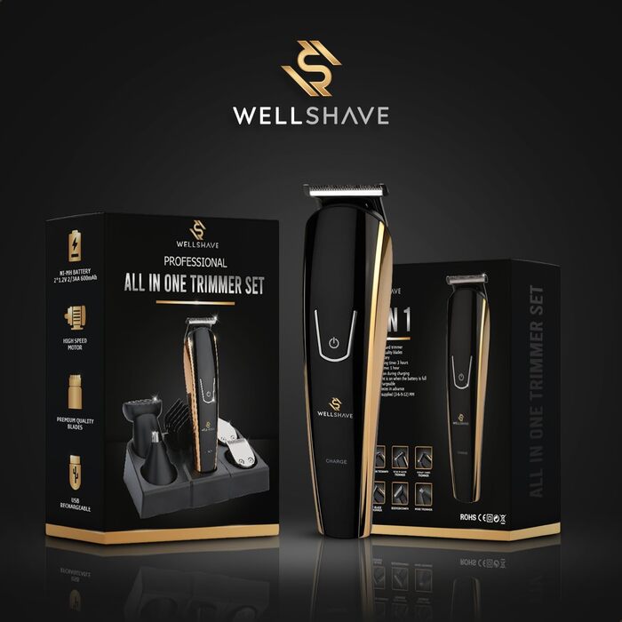 Wellshave 5 в 1 Тример для бороди та тіла чоловічий, багатофункціональний, з регулюванням довжини