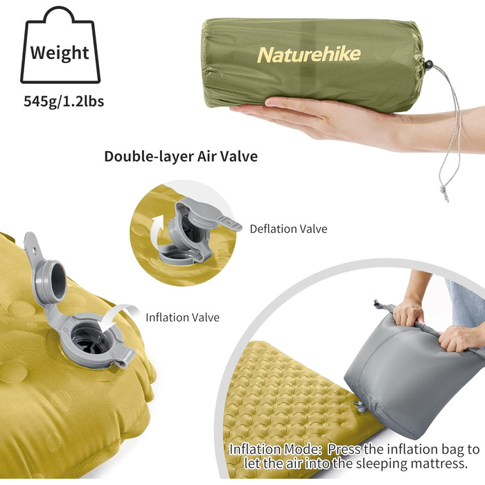 Термокилимок Naturehike 3,5R для кемпінгу, ультралегкий, 4 сезони (-6℃), самонадувний, з мішком-насосом, висока ізоляція, для зими