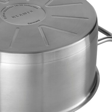 Набір каструль Klamer Induktion 5-тилісний – преміум набір з нержавіючої сталі з кришкою з термостійкого скла, без антипригарного покриття, придатний для миття в посудомийній машині, енергозберігаючий, для духовки та з мірною шкалою