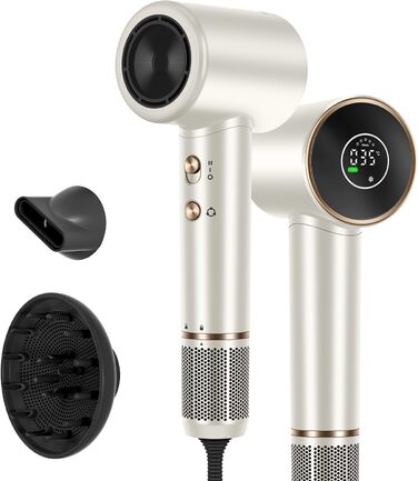 Фен Air-Sonic PARWIN PRO BEAUTY з HD-LED дисплеєм, безщітковий мотор 110 000 об/хв, 200 млн негативних іонів, потужний повітряний потік 25 м/с, швидке сушіння, тихий, шампань-сріблястий