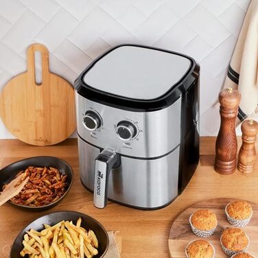 Фритюрниця Karaca Multifry Inox 1700 Вт XL 5,5 л, подвійна, антипригарне покриття, без запаху, циркуляція повітря, регулювання температури та часу