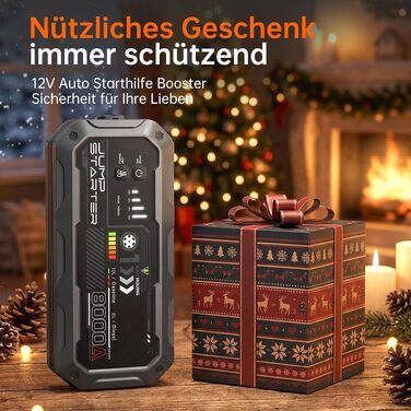 Бустер для автомобіля 8000A Powerbank Jump Starter для дизельних двигунів до 12л та бензинових до 10л