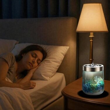 Декоративний міні-фонтан VOREEN з підсвіткою LED, ви blowing-скло, жовтий, 15 см — заспокійливий фонтан для вітальні, спальні та офісу