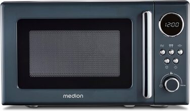 Мікрохвильова піч MEDION Retro 20 л, 800 Вт, 5 режимів, 8 авто програм, цифровий дисплей, розморожування, компактна, сіра