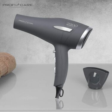 Фен для волосся ProfiCare 2200 Вт, Soft-Touch корпус, захист від перегріву, 3 режими, Cool Shot, 2 запасні фільтри, антрацит/срібло, PC-HT 3045
