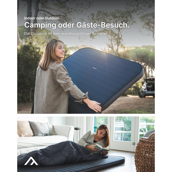 Самонадувний кемпінговий килимок qeedo Cloudmat Premium — м'який матрац для сну з Soft Touch поверхнею та подвійним клапаном, Double XL, Dark Navy
