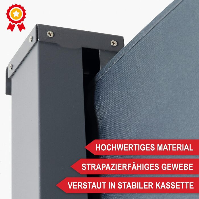 ONBEST розсувна бічна маркіза 180x300 см – захист від вітру, сонця та сторонніх поглядів для тераси, балкона та саду