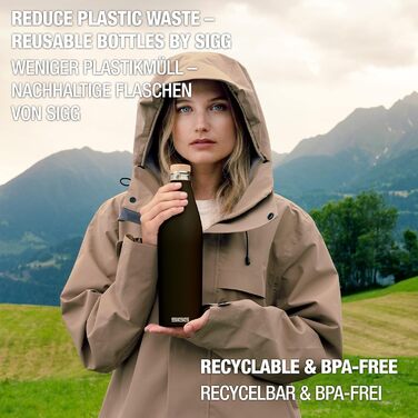 Термобутилка SIGG Meridian 0,5 л, нержавіюча сталь, бамбукова кришка, ізольована, чорна, BPA-free, без пластику, герметична