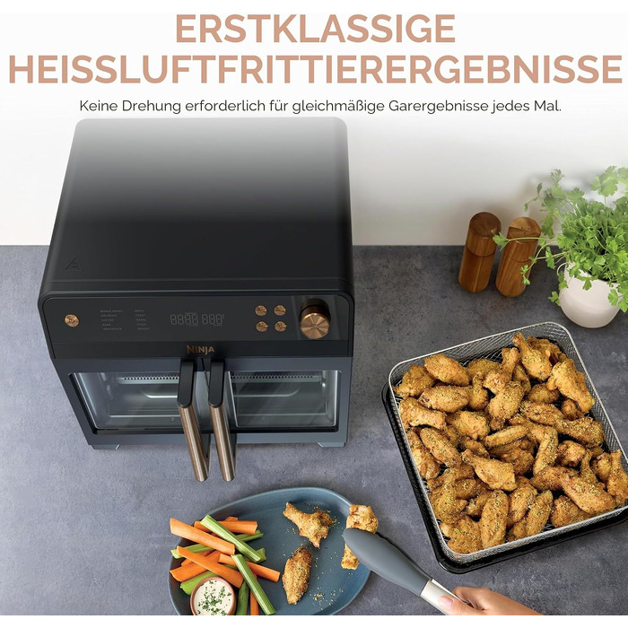 Мультипіч Ninja French Door Premier Air Fry Oven 10-в-1, 20.3 л, з кошиком для фритюрниці 5 л та аксесуарами, чорна, FO101BK