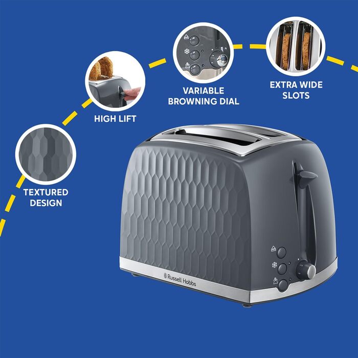 Тостер Russell Hobbs 26071 на 4 тости, сірий, з широкими слотами та підйомом, сучасний дизайн