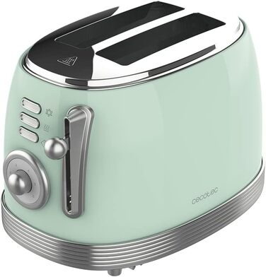 Тостер Cecotec Toast&Taste 800 Vintage Green, 850 Вт, 2 відділення, зелений, нержавіюча сталь, ретро-дизайн