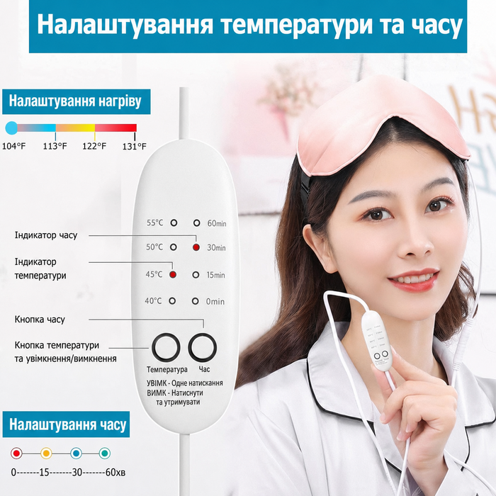 Електрична підігріваюча маска для очей PJYU від сухості, блефариту, набряків, ячменю, темних кіл і МГД (рожева)