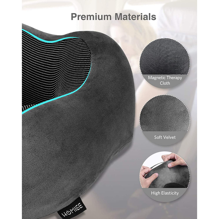 Подушка для шиї Homiee для подорожей: ортопедична, з memory foam, для автомобіля, літака, офісу (сіра)