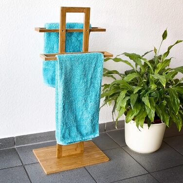 Бамбуковий тримач для рушників Relaxdays, 2 перекладини, 85x37x25 см, підлоговий, натуральне дерево, для ванної кімнати